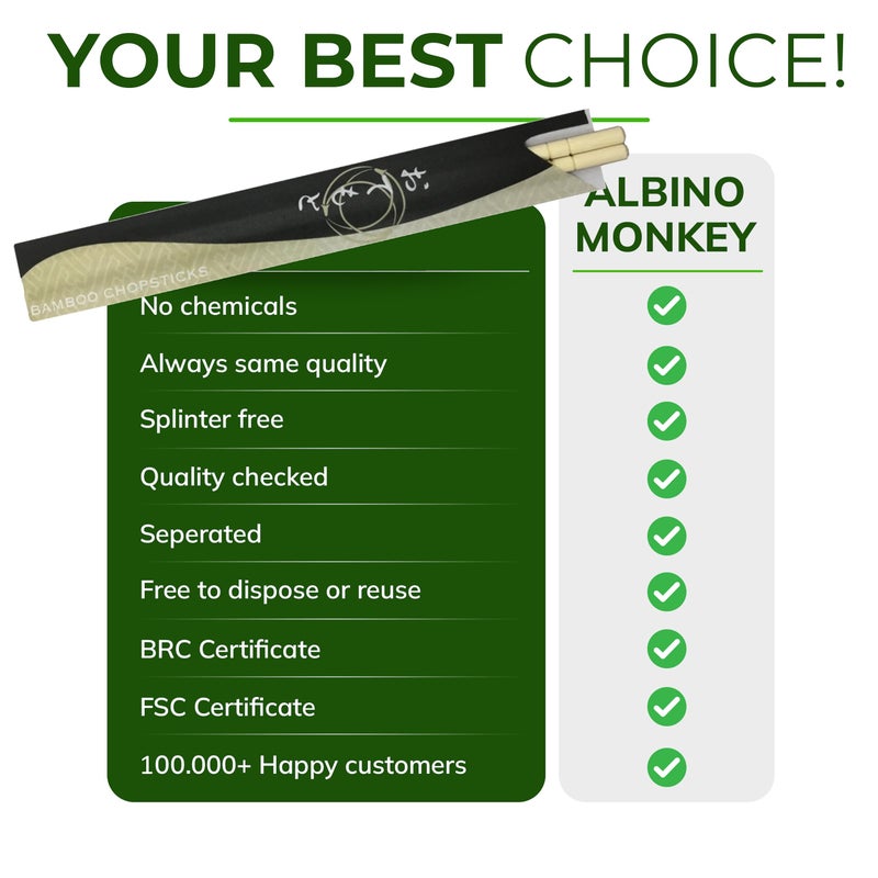 Albino Monkey 200 Round Separated Disposable Chopsticks | Best for Sushi | Bamboo Wooden Chinese Chop sticks - Bamboo Chopstick Bulk - Disposable Utensils Premium Quality - (100 Pairs) - Image 5